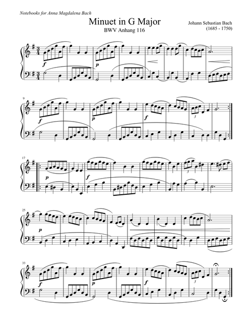 Minuet in G - BWV Anhang 116 - Bach