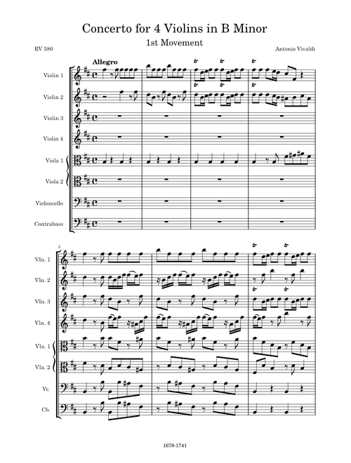 Concerto for 4 Violins in B Minor, RV 580, 1st Movement – Antonio Vivaldi