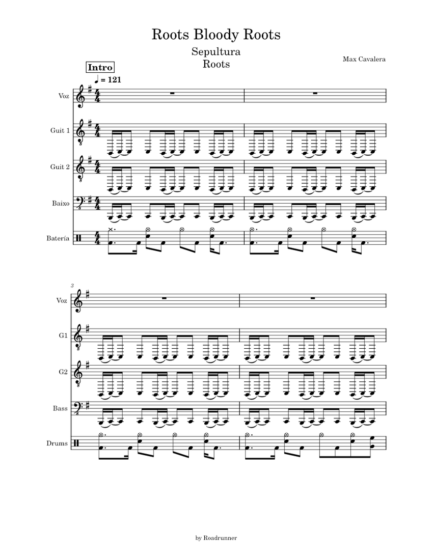 Roots Bloody Roots – Sepultura (Partitura) Sheet Music for Piano, Bass ...