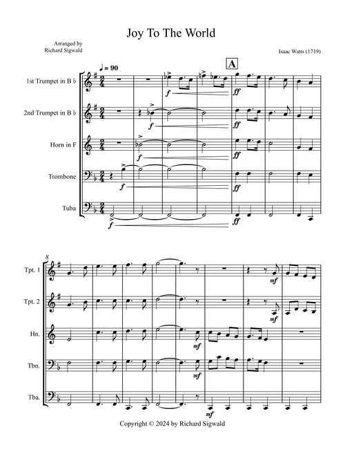 Joy to the World (Arr. Richard Sigwald) - Isaac Watts (Brass Ensemble)
