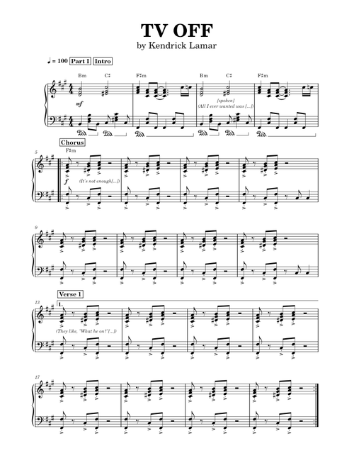Tv off - Kendrick Lamar sheet music arranged by lord.arranger for Solo