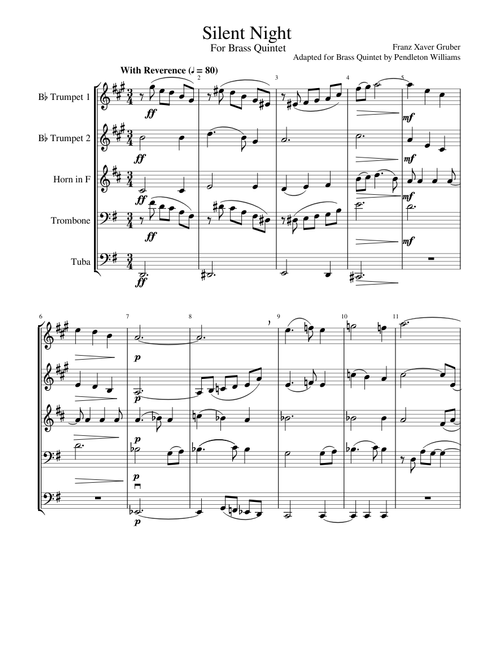 Brass Quintet - Silent Night: Franz Xaver Gruber