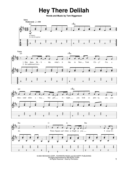 Hey There Delilah - Plain White Ts (Guitar Tab Play-Along)