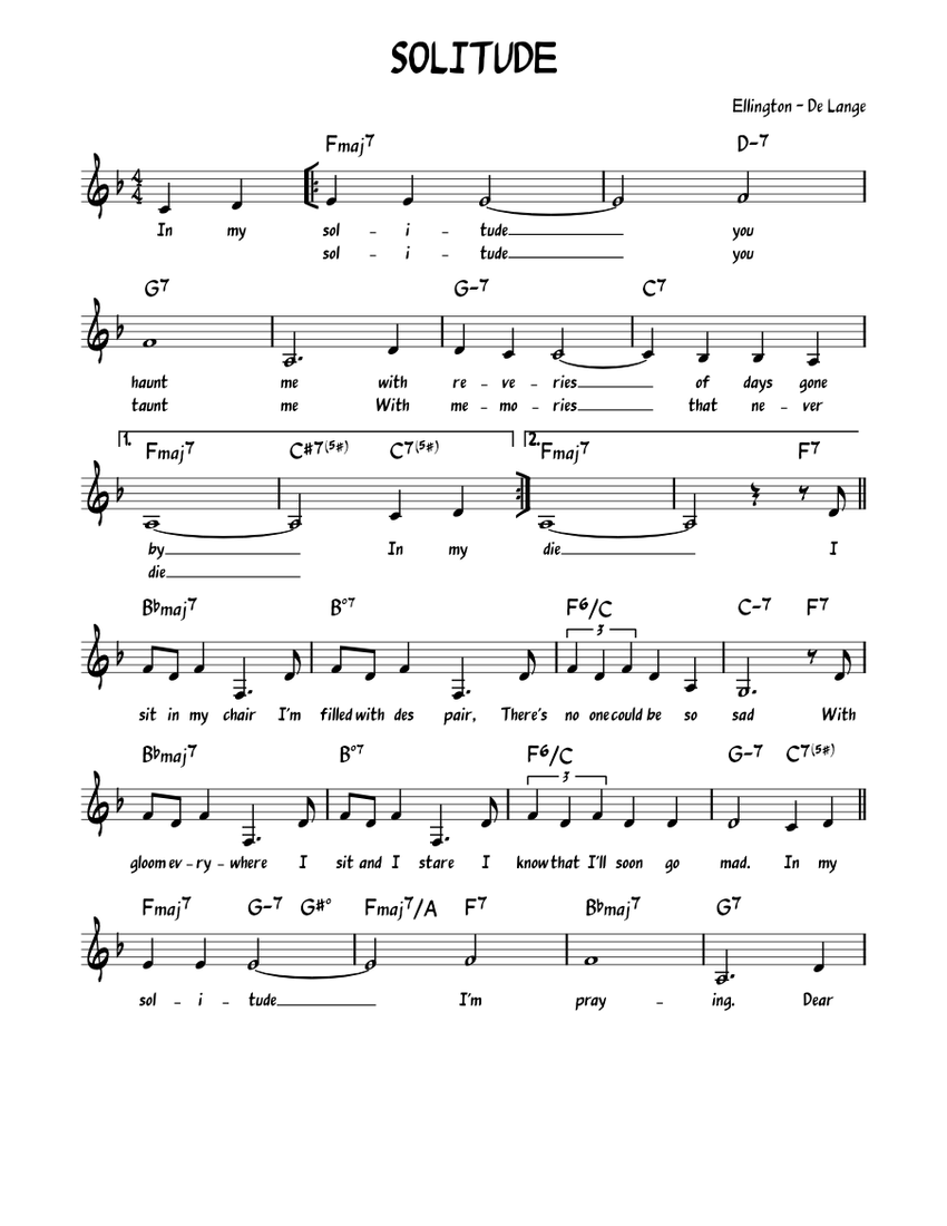 Solitude – Duke Ellington Sheet Music for Piano (Solo) Easy | MuseScore.com