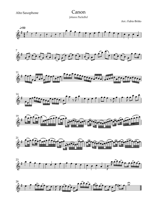 Canon - Johann Pachelbel (Wedding/Reduced Version) for Alto Saxophone Solo (Arr. Fabio Britto) (Alto Sax Solo)