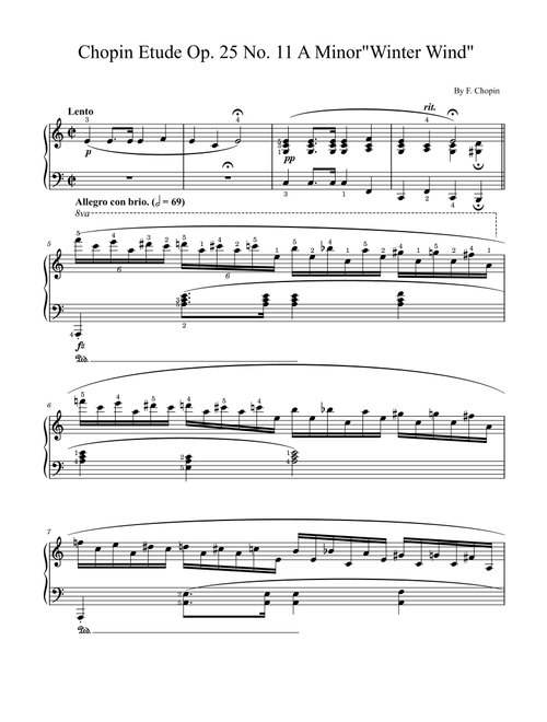 F. Chopin Etude Op.25 No.11, Winter wind With Fingering Original, for Piano Solo (Arr. poon) - Frédéric François Chopin (Piano Solo)