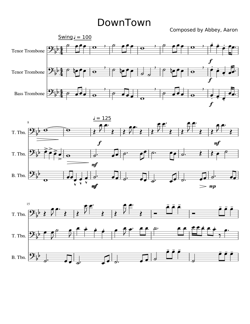 DownTown Sheet Music for Trombone tenor, Trombone bass (Mixed Trio ...