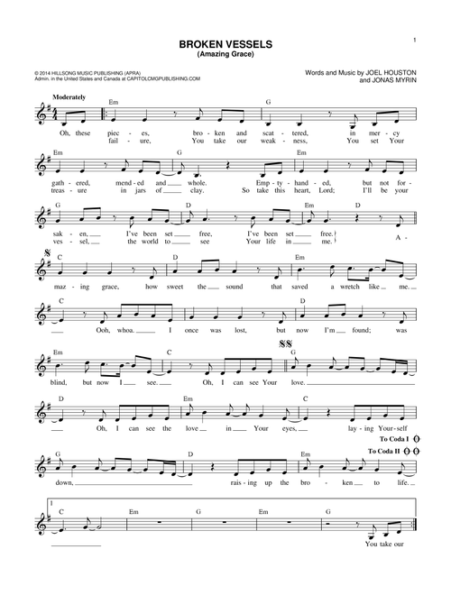 Broken Vessels (Amazing Grace) - Hillsong Worship (Lead Sheet - Fake Book)