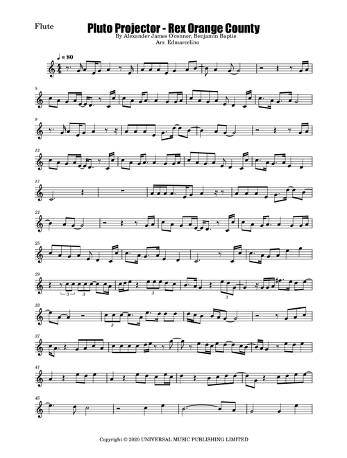 Pluto Projector (Arr. Edmarcelino) - Rex Orange County (Flute Solo)