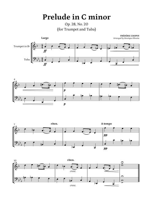Prelude Op. 28, No. 20 (Trumpet and Tuba) - Frédéric Chopin (Arr. Henrique Oliveira) (Instrumental Duet)