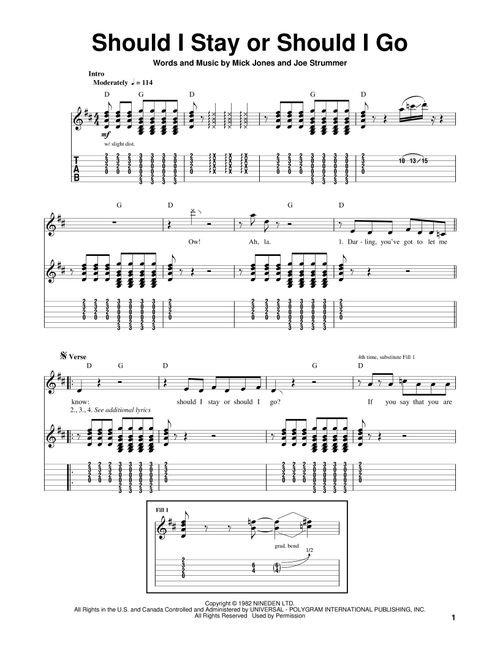 Should I Stay Or Should I Go - The Clash (Guitar Tab Play-Along)