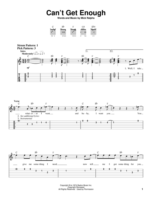 Can't Get Enough - Bad Company (Easy Guitar with TAB)