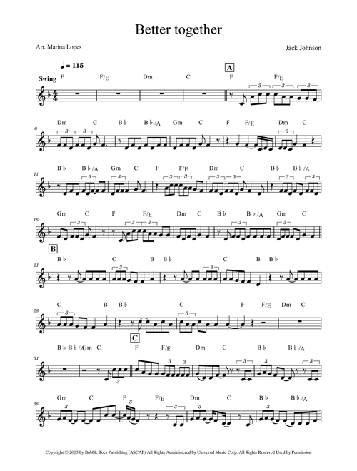 Better Together (Arr. Marina Lopes) - Jack Johnson (Large Ensemble)