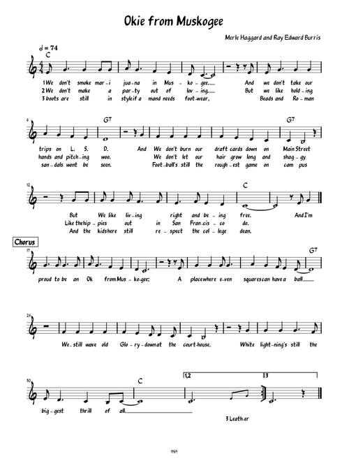 Okie from Muskogee (Lead sheet with lyrics )