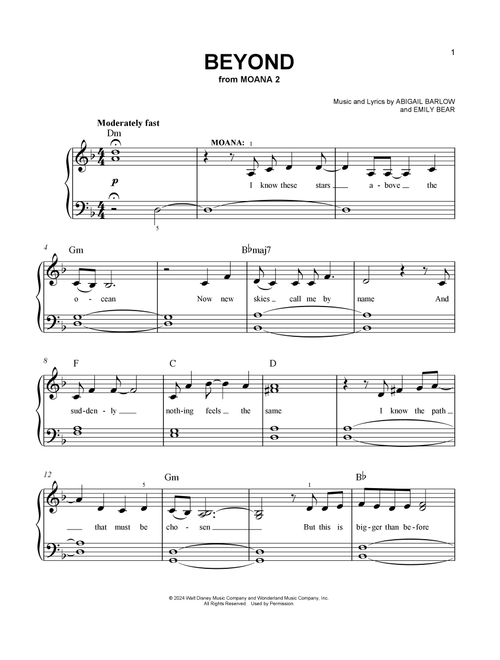 Beyond (from Moana 2) - Abigail Barlow & Emily Bear, Abigail Barlow, Emily Bear (Easy Piano)