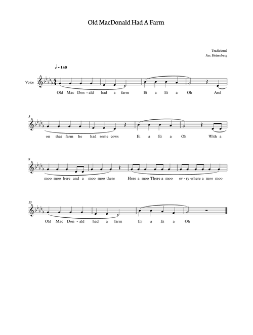 Old MacDonald Had a Farm for voice in Db major (Arr. Heisenberg) - Tradicional (Lead Sheet - Fake Book)