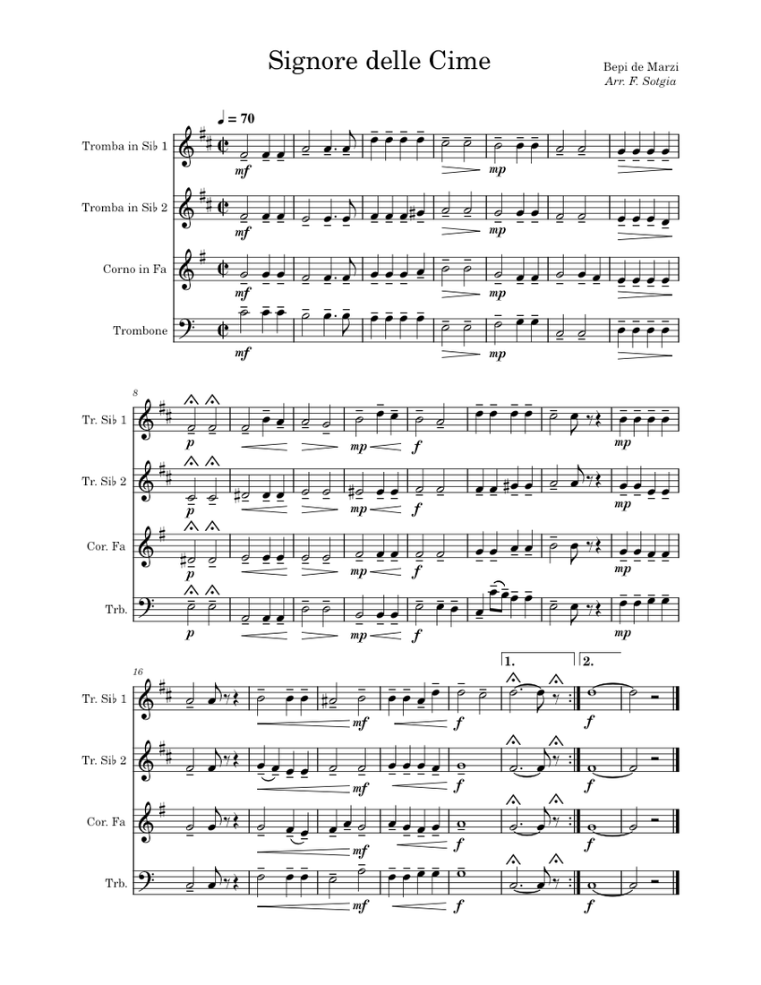 Signore delle cime Misc Traditional Signore delle Cime Sheet music for Trombone, Trumpet in b