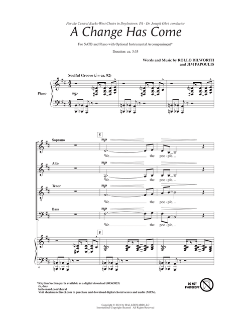 A Change Has Come - Rollo Dilworth, Jim Papoulis (Choral, SATB)
