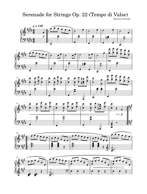 Serenade for Strings - Antonín Dvořák (Solo Piano)