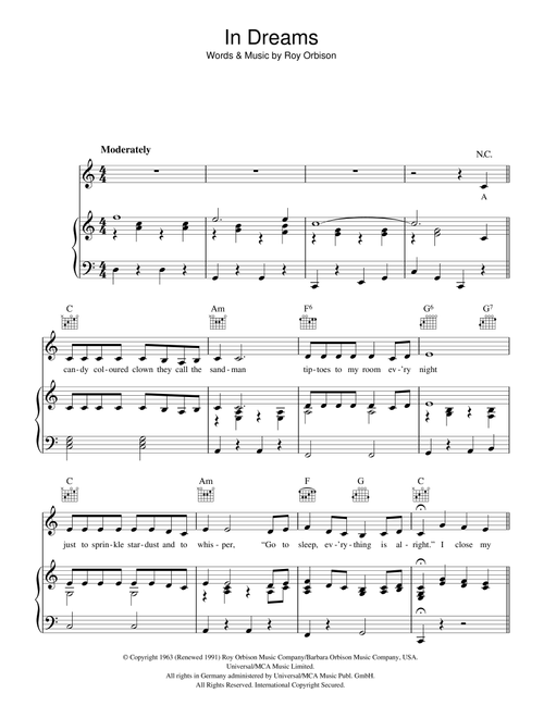 In Dreams - Roy Orbison (Piano-Vocal-Guitar (Piano Accompaniment))