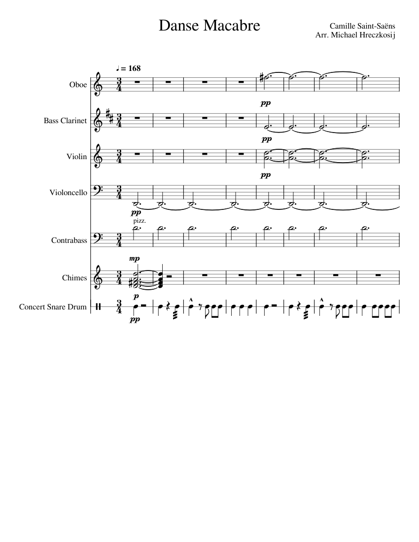 Danse Macabre NXI WIP Sheet music for Oboe, Clarinet bass, Contrabass ...