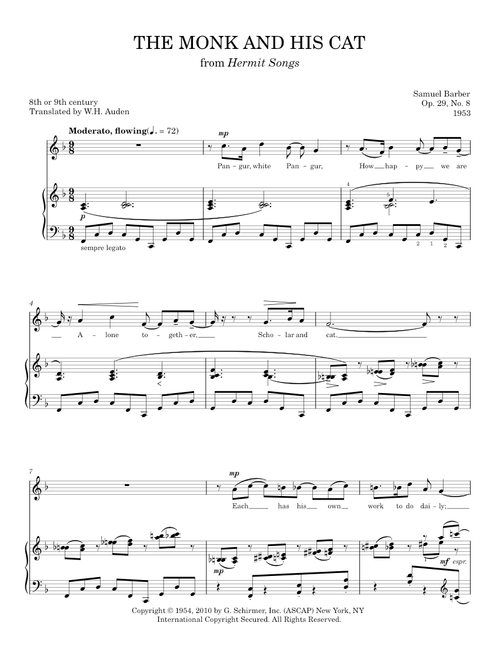 The Monk And His Cat - Samuel Barber (Piano Vocal)