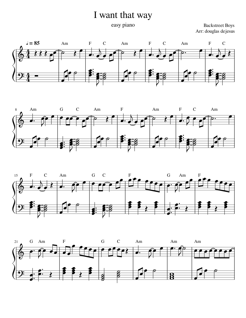 I want That Way Sheet Music for Piano (Solo) easy | MuseScore.com