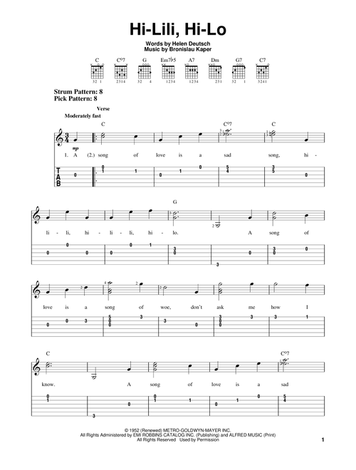 Hi-Lili, Hi-Lo - Helen Deutsch, Bronislau Kaper (Easy Guitar with TAB)