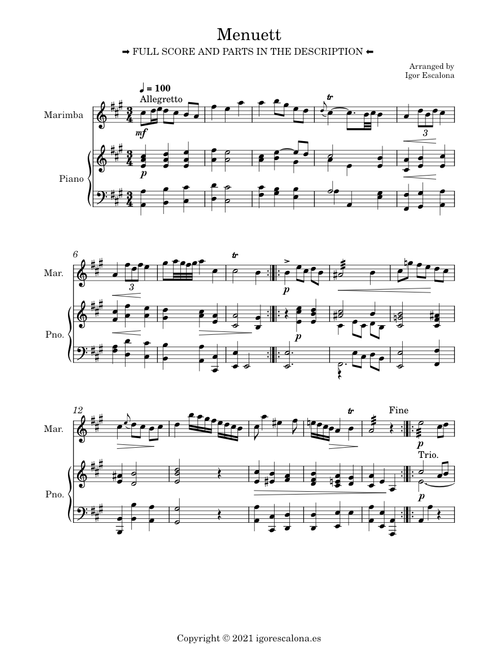 🎶 Menuett | C.P.E. Bach | Marimba y Piano 🎹