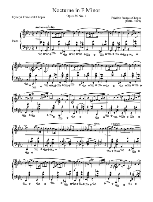 Nocturne Opus 55 No. 1 in F Minor