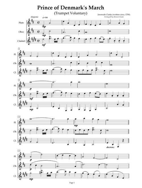 "Prince of Denmark's March" (Trumpet Voluntary) - Woodwind Trio (flute, oboe, clarinet) (Arr. Benson Kwan) - Jeremiah Clarke (Woodwind Ensemble)