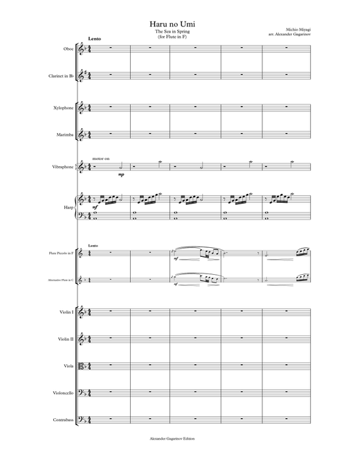 Haru no Umi (The Sea in Spring), for Flute and Orchestra (arr.), Score & Parts (Arr. Alexander Gagarinov) - Michio Miyagi (Chamber Orchestra)