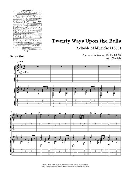 Twenty Ways Upon the Bells – Thomas Robinson (1560 - 1609) - Tab