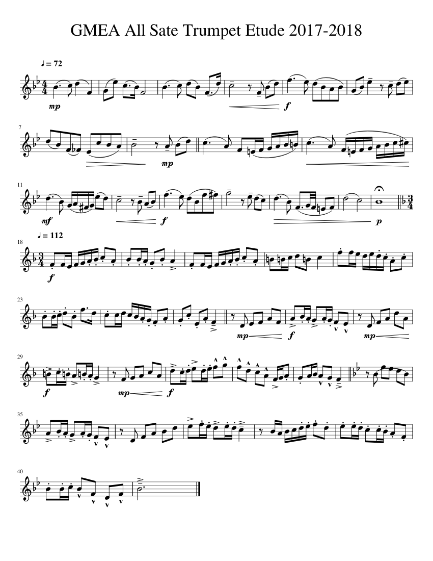 GMEA All State Trumpet Etude 2017 2018 Sheet Music for Trumpet in b ...