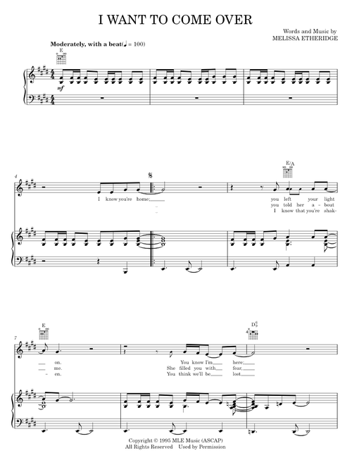 I want to come over - Melissa Etheridge (Piano-Vocal-Guitar)