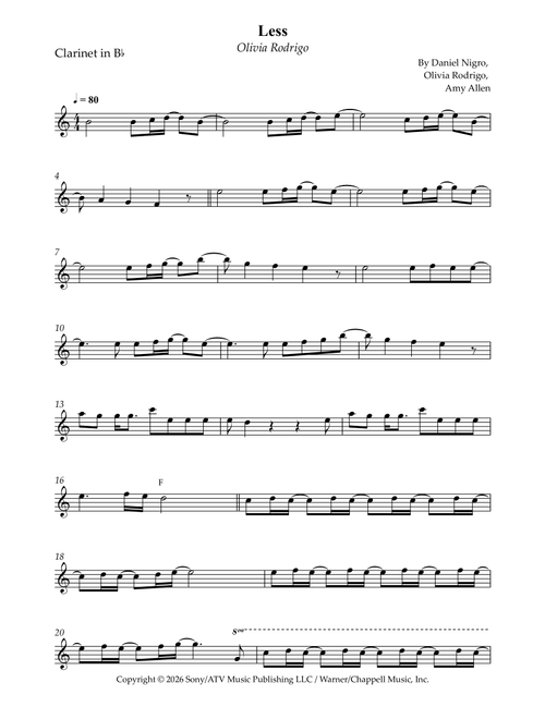 Less (Arr. Wesley S. SIlva) - Olivia Rodrigo (Clarinet Solo)