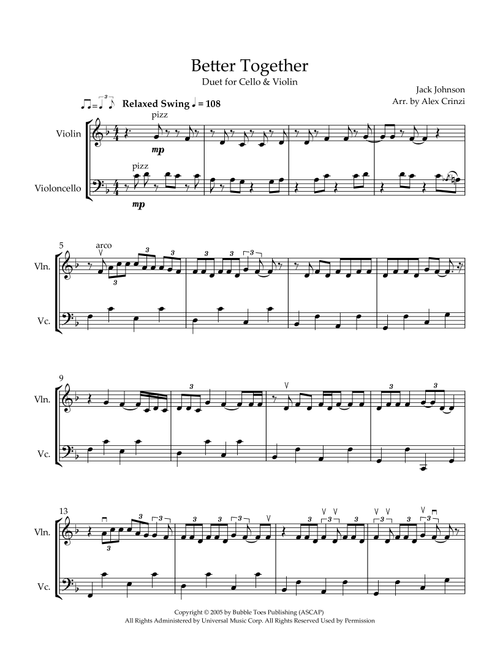 Better Together (Arr. Alex Crinzi) - Jack Johnson (Instrumental Duet)