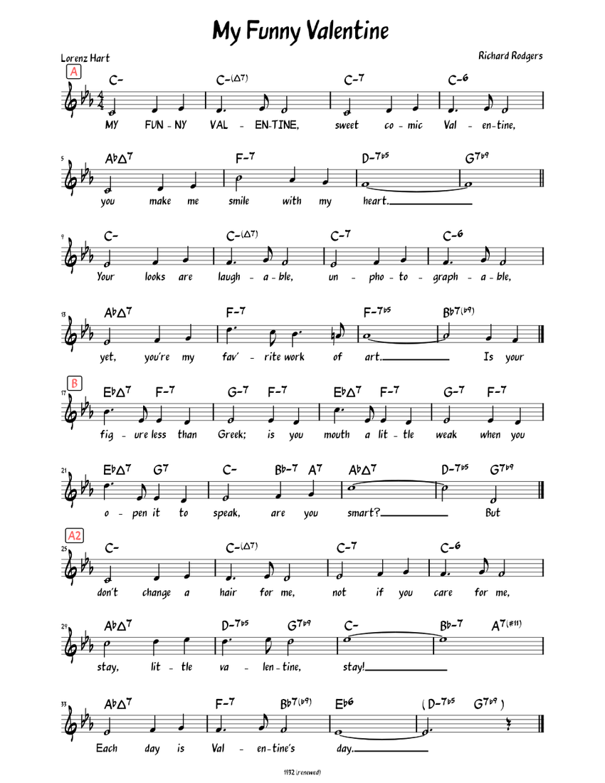 My Funny Valentine (Lead sheet with lyrics ) Sheet music for Vocals (Solo)