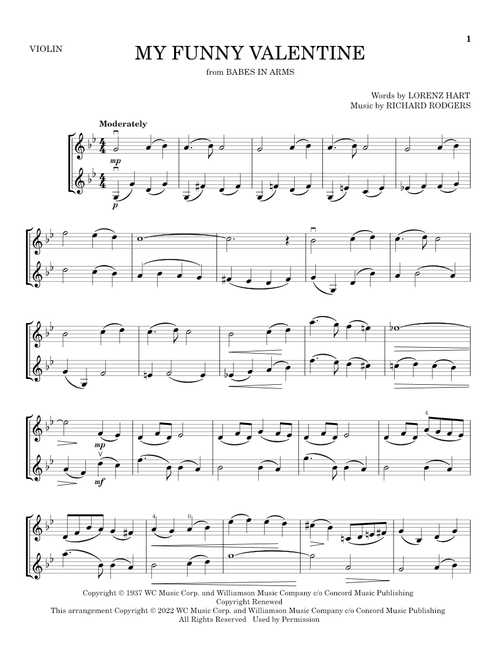 My Funny Valentine - Rodgers & Hart, Lorenz Hart, Richard Rodgers (Violin Duet)