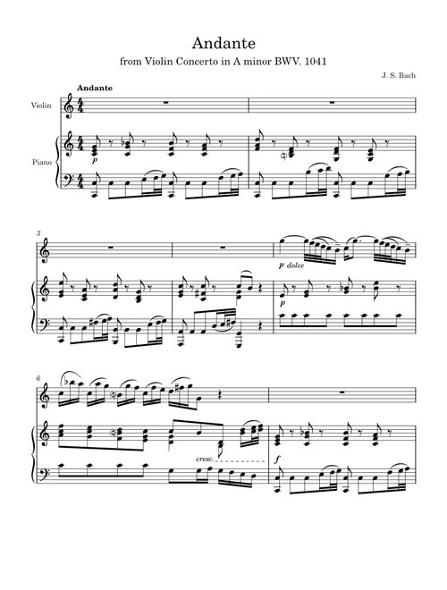 Violin Concerto in A minor, BWV 1041 II. Andante – J.S. Bach