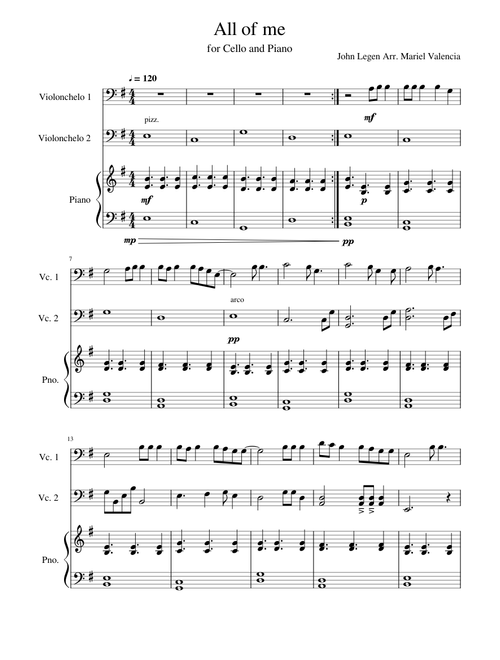 All of me for 2 cellos and piano