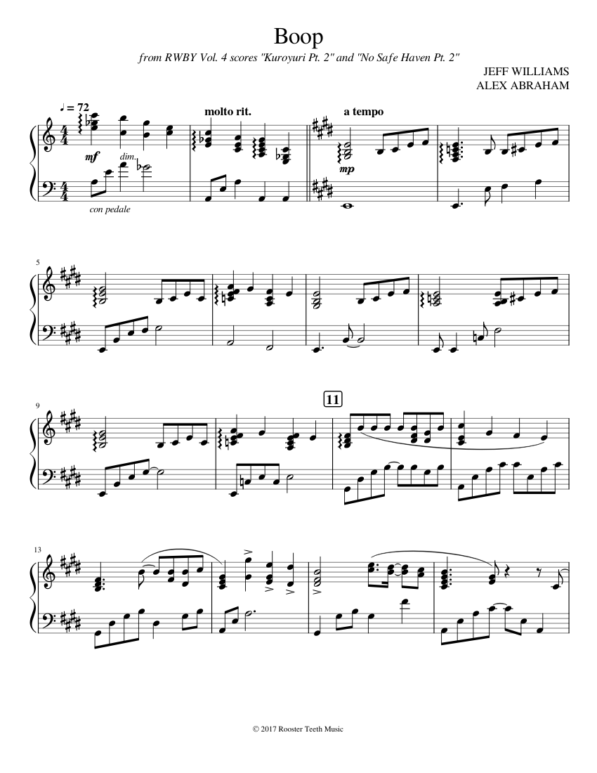 RWBY Boop (Volume 4 BGM) Sheet music for Piano (Solo)