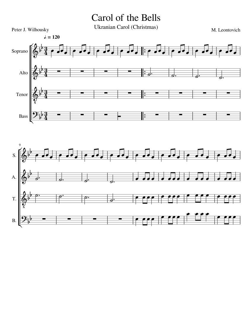 Carol of the Bells Sheet music for Soprano, Alto, Tenor, Bass voice ...