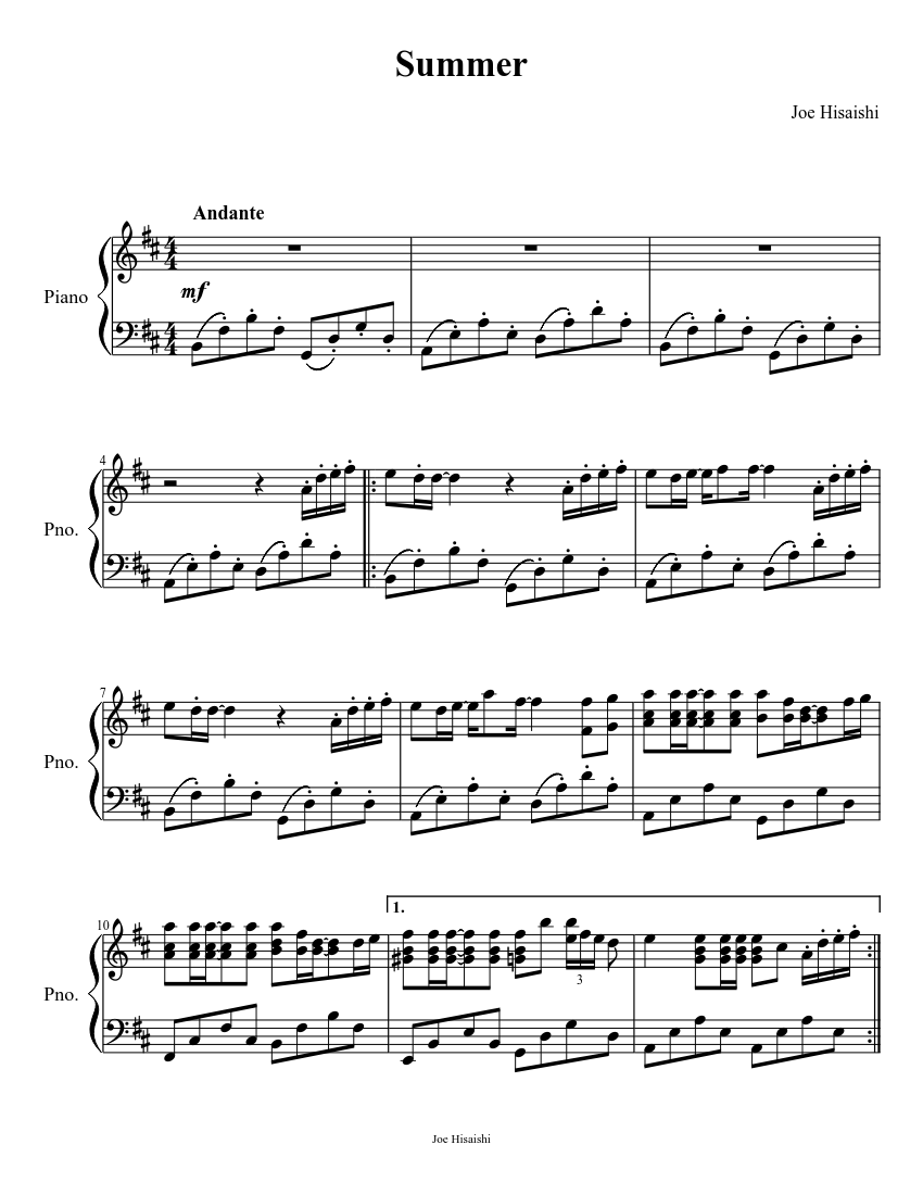 reemplazar Parque jurásico Geografía Summer (Joe Hisaishi) Sheet music for Piano (Solo) | Musescore.com