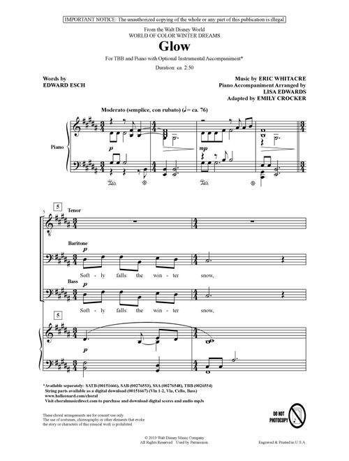 Glow (arr. Emily Crocker) - Eric Whitacre (Choral, TBB)