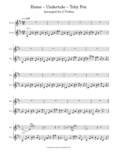 Home - Undertale – Toby Fox (2 Violins)