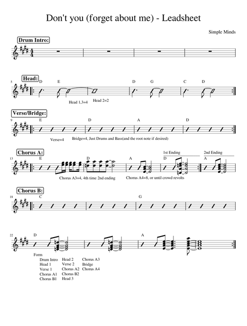 Don't you forget about me - Leadsheet