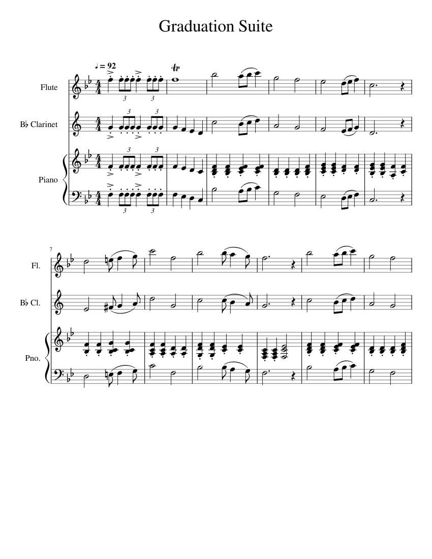 Graduation Suite Sheet Music for Piano, Flute, Clarinet in b-flat ...