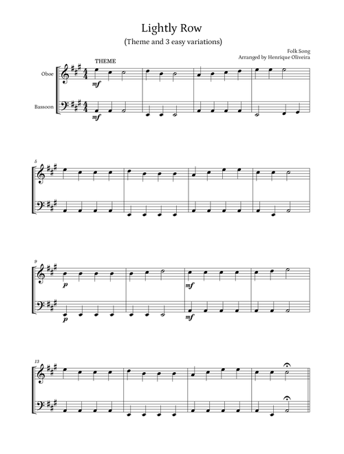 Lightly Row (Theme with 3 Easy Variations) - For Oboe and Bassoon (Arr. Henrique Oliveira) - Folk Song (Instrumental Duet)
