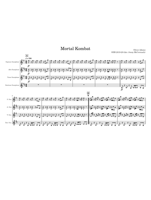 Mortal kombat theme – Misc Computer Games for Sax Quartet